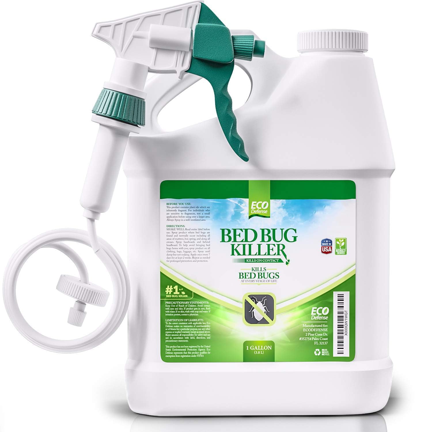 Eco Defense Natural Bed Bug Killer Spray & Dust Mite Treatment - 1 Gallon for Home, Hotel & Travel Use - Safe & Effective Pest Control Solution