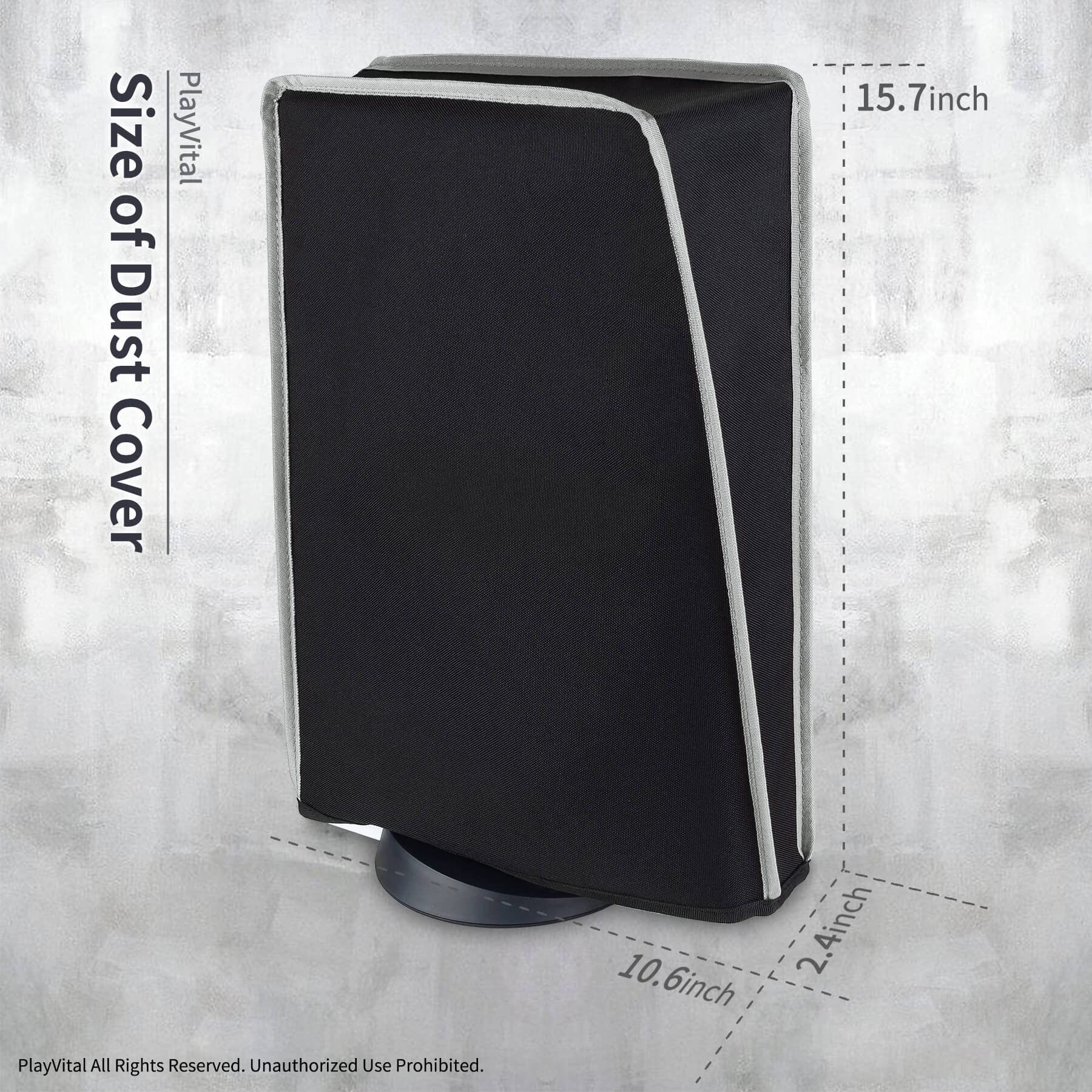 PlayVital Black Nylon PS5 Dust Cover with Soft Lining - Scratch-Resistant Waterproof Protective Sleeve for PS5 Console (Digital & Disc Edition) - Light Gray Trim - Perfect for Home Entertainment & Gaming Setups