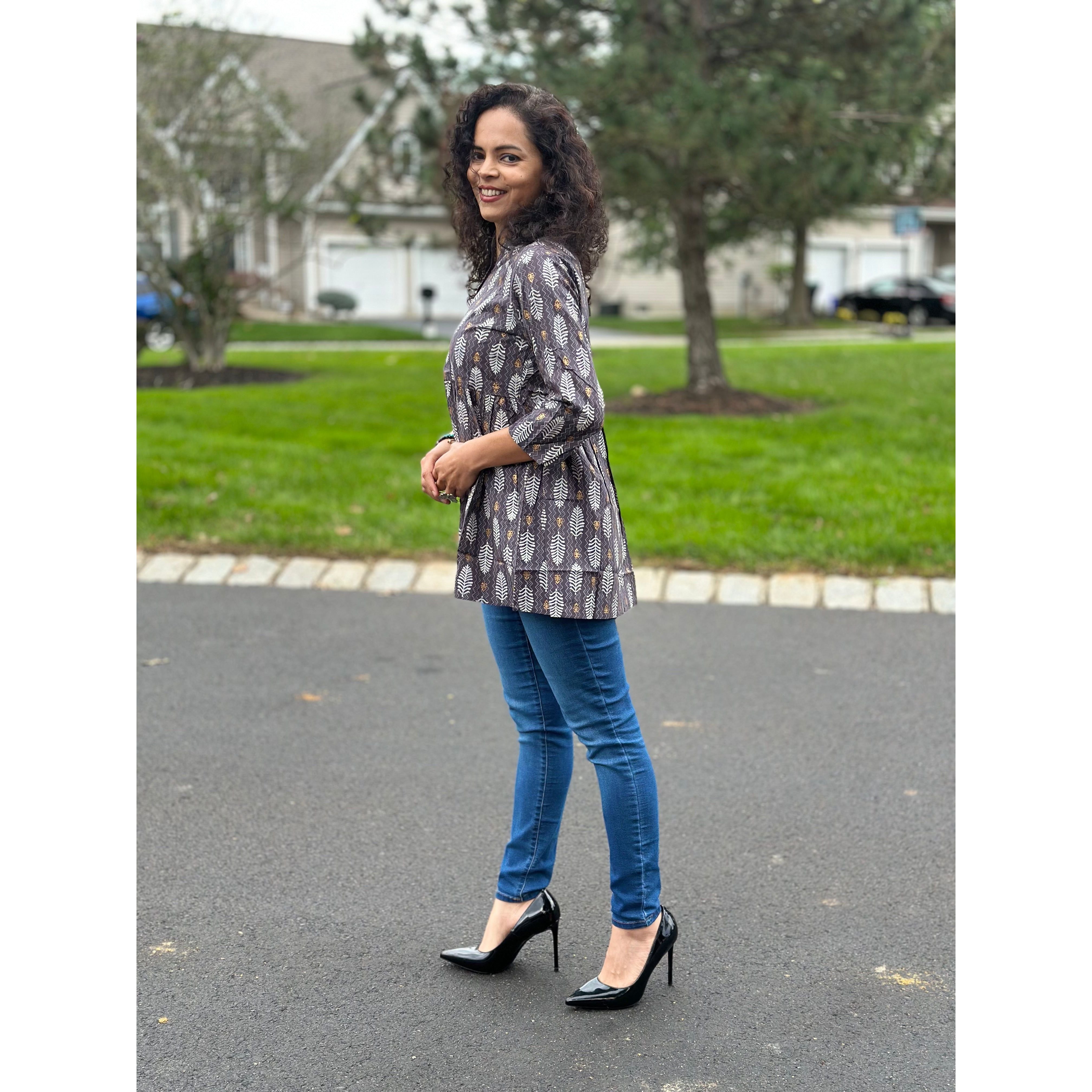 Stylish Grey and White Short Kurti for Women - Comfortable Cotton Summer Tunic Top - Perfect for Casual Wear, Parties & Festivals