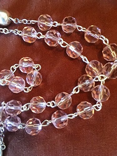 Rose Crystal Sterling Silver Rosary Necklace - Elegant Religious Jewelry for Women, Gift for Baptism, First Communion & Prayer