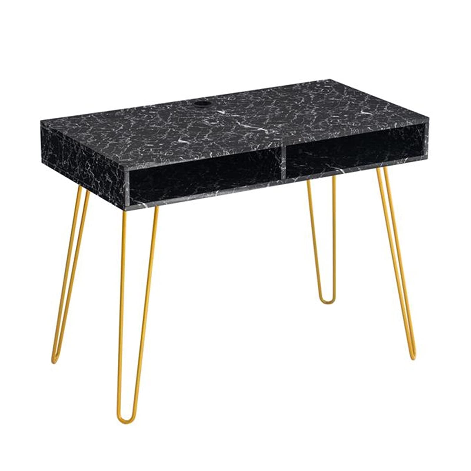103 X 55 X 80 cm Black Marble & Iron Computer Desk with Sturdy Metal Legs - Perfect for Home Office, Gaming Setup, and Workspace