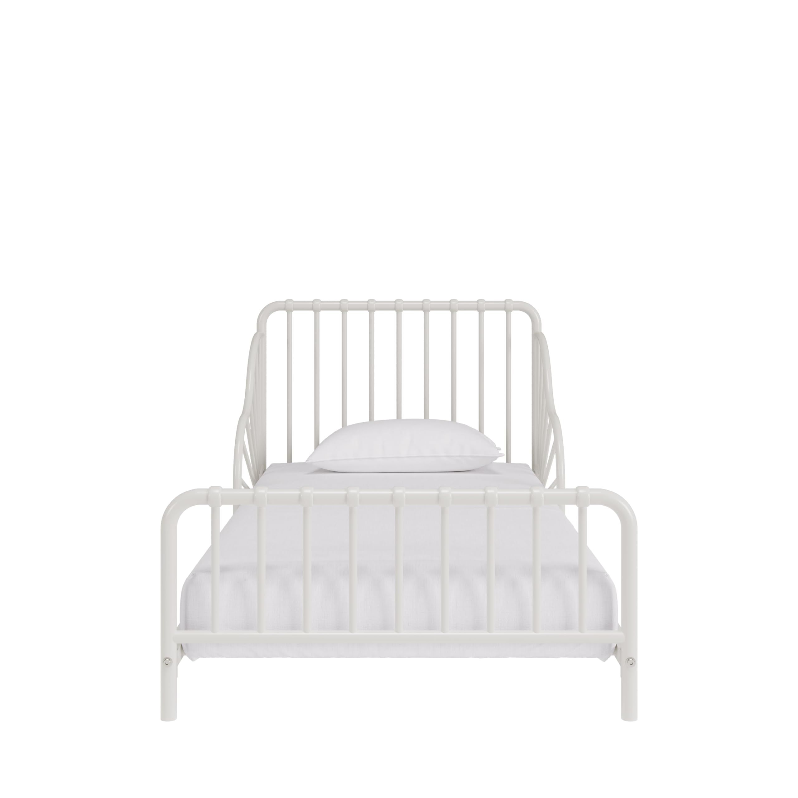 Little Seeds Quinn Whimsical Metal Toddler Bed - White Nursery Furniture for Kids Room, Perfect for Toddler Transition from Crib to Big Kid Bed