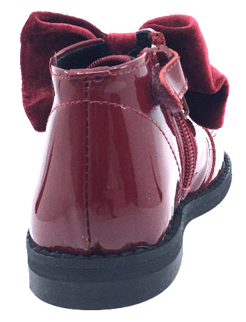 Luccini Girls' Burgundy Patent Leather Bow Booties - Stylish & Comfortable Shoes for School, Parties & Everyday Wear