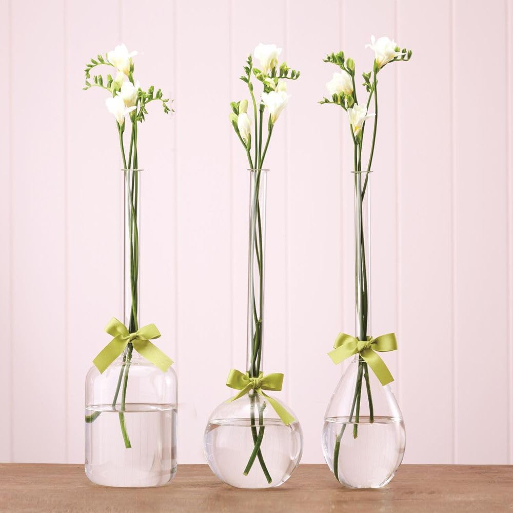 Elegant Sage Green Ribbon Vase Trio Set - Modern Home Decor for Living Room, Dining Table, Wedding Centerpiece & Gift Idea