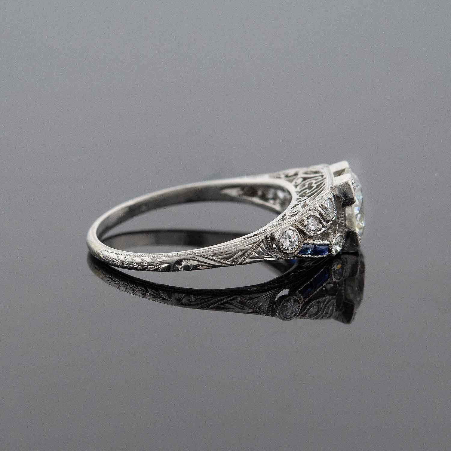 Vintage Art Deco 1.20ct Old European Cut Diamond & Sapphire Engagement Ring - Perfect for Wedding Proposals, Anniversary Gifts & Bridal Jewelry