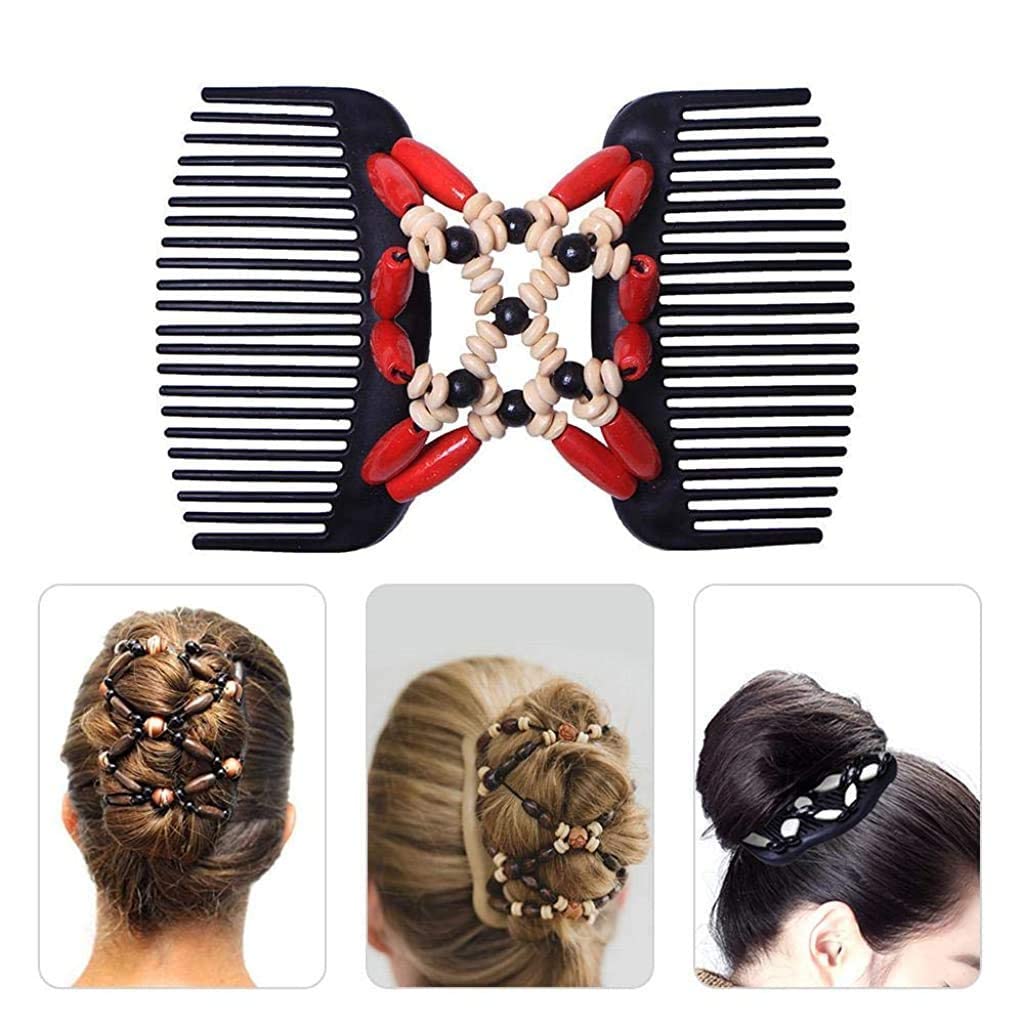 RK RETAILER Magic Double Row Wooden Butterfly Stretchy Hair Clips - Large Hair Clutches for Women (Brown) | Perfect for Weddings, Parties & Everyday Hairstyles