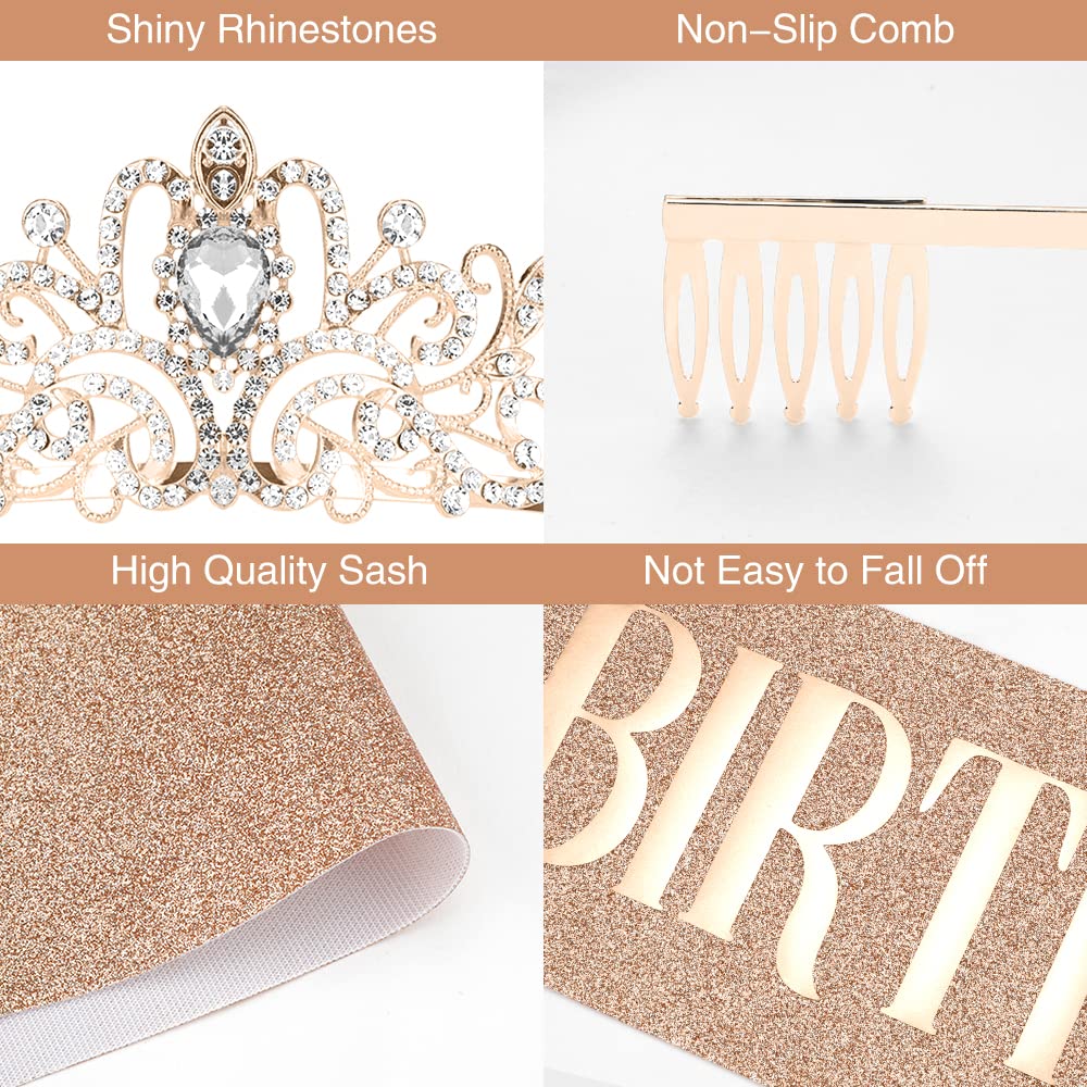 Birthday Queen Tiara and Sash Set for Women - Sparkling Princess Crown & Birthday Decorations | Perfect for Birthday Parties, Bachelorette, and Special Celebrations