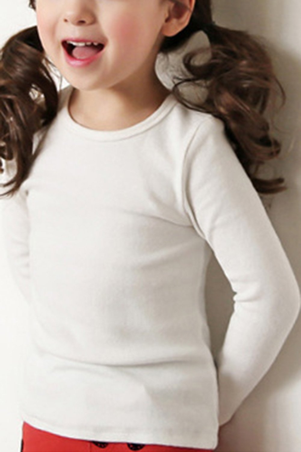 Unisex Kids Cotton Crew Neck Long Sleeve T-Shirt - Soft Basic Jersey Tee for Boys & Girls (White) - Perfect for School Uniforms, Family Matching Outfits & Everyday Wear