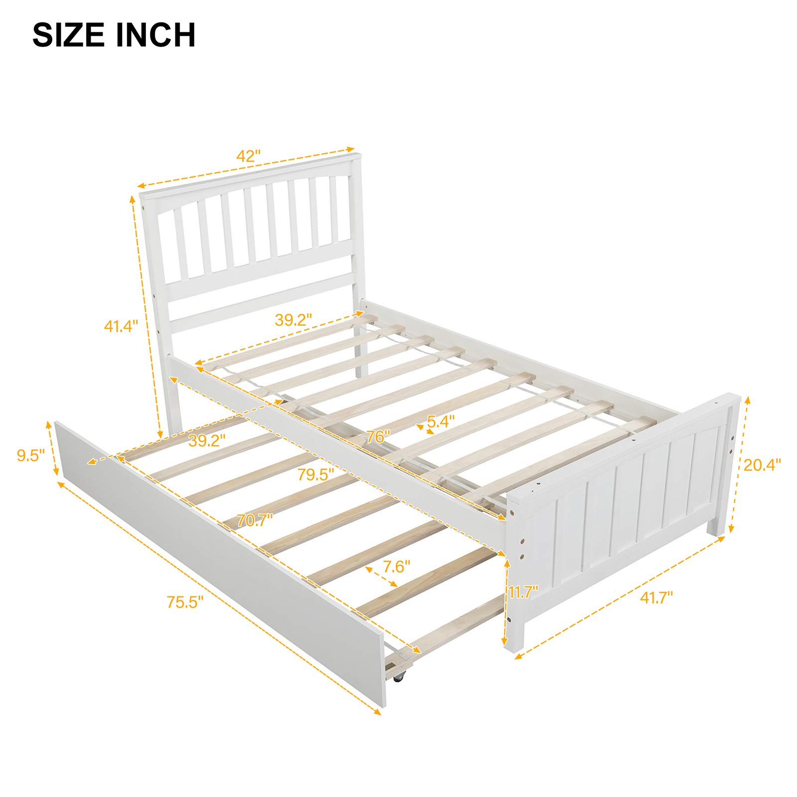 Harper & Bright Designs Twin Size Platform Bed with Trundle - Solid Wood Twin Bed Frame for Kids & Teens - White Modern Minimalist Bedroom Furniture (Perfect for Small Spaces, Guest Rooms & Kids' Rooms)