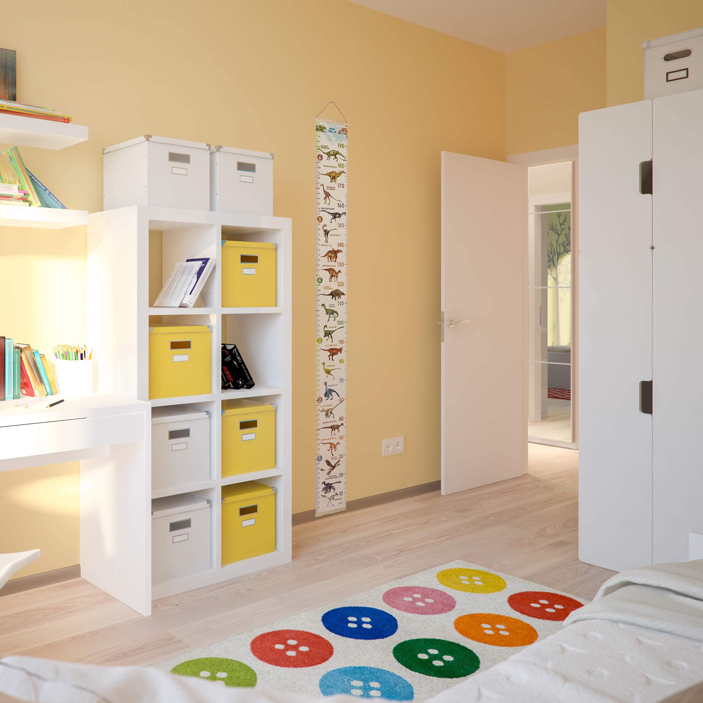Dinosaur Growth Chart for Kids - Personalized Removable Wall Ruler for Boys & Girls - Nursery Room Decor (White) - Perfect for Tracking Child's Height in Bedroom or Playroom