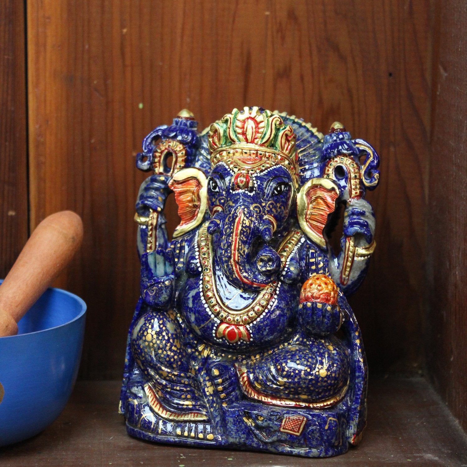 Premium Lapis Lazuli Ganesh Statue - Handcrafted Hindu God Idol for Home Altar, Meditation & Spiritual Decor | Perfect for Yoga Studios, Office Desk & Gift Giving