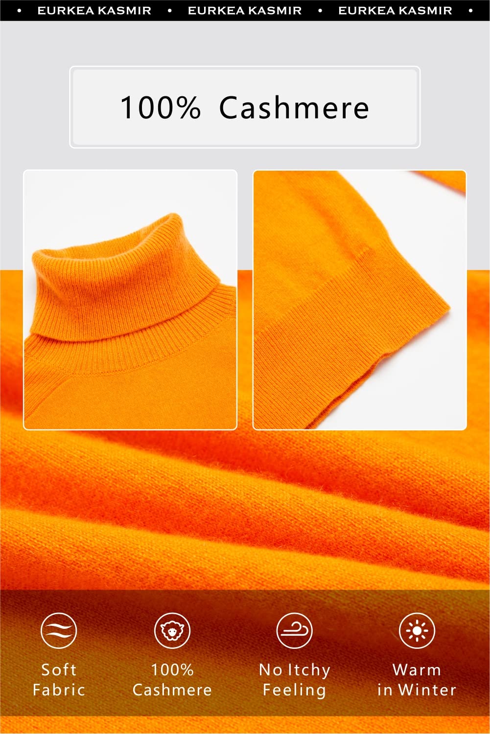 EURKEA 100% Cashmere Turtleneck Sweater for Women - Soft Winter Pullover Long Sleeve Knit Top | Perfect for Office, Holiday Gifts & Cold Weather Layering