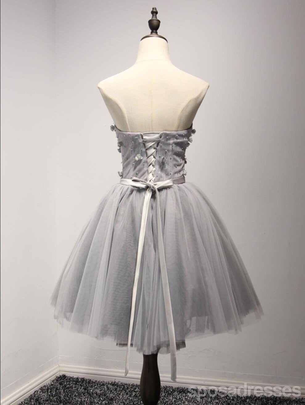 Elegant Grey Lace Tulle Short Sweetheart Prom Dress for Homecoming, Party & Graduation | Flattering A-Line Cocktail Dress for Special Occasions | Perfect for Dances, Formal Events & Celebrations