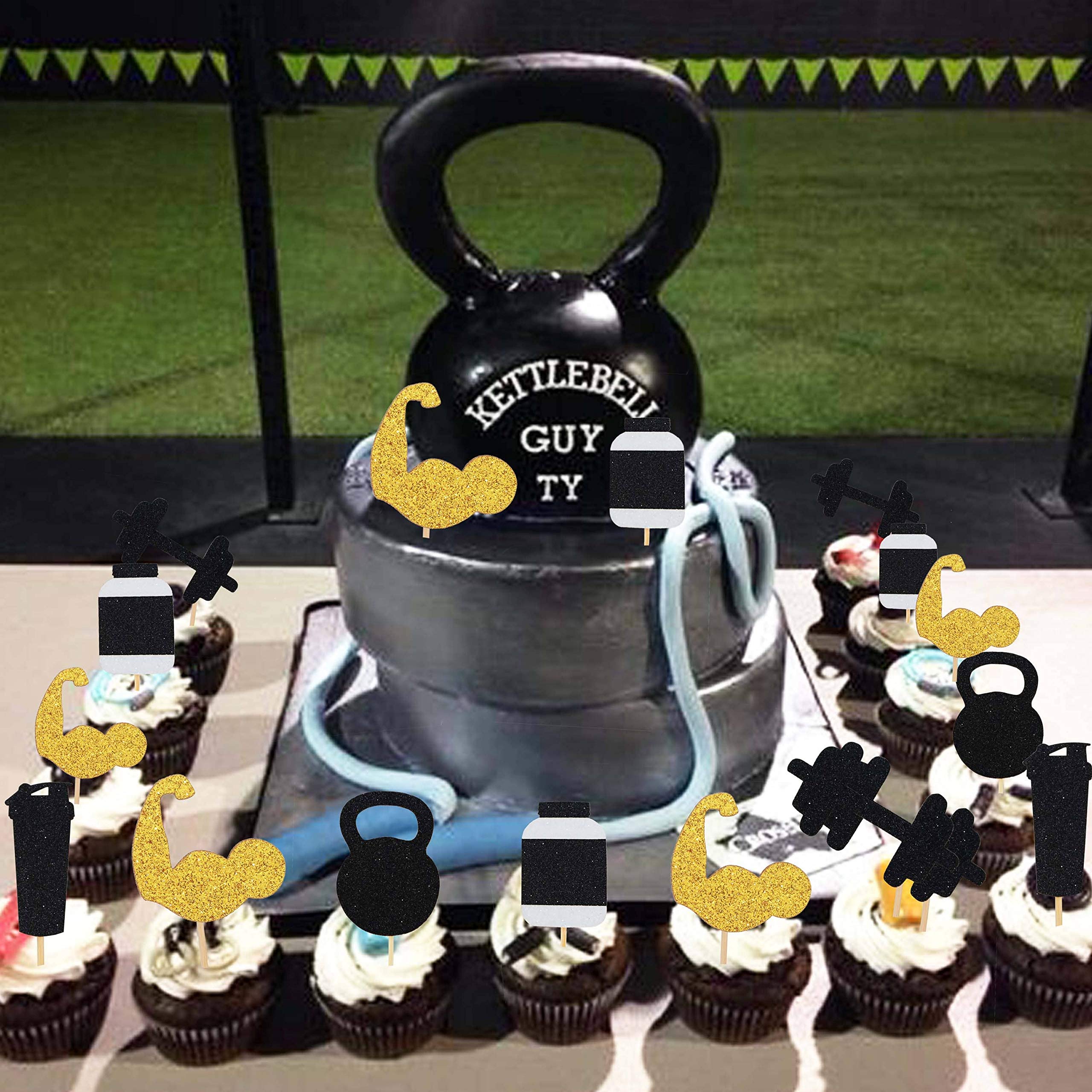 Glitter Gym Theme Cupcake Toppers - Weight Lifting & CrossFit Party Decorations - Fitness Themed Birthday Party Supplies for Gym Enthusiasts - Perfect for CrossFit Celebrations, Bodybuilding Parties & Workout Themed Events