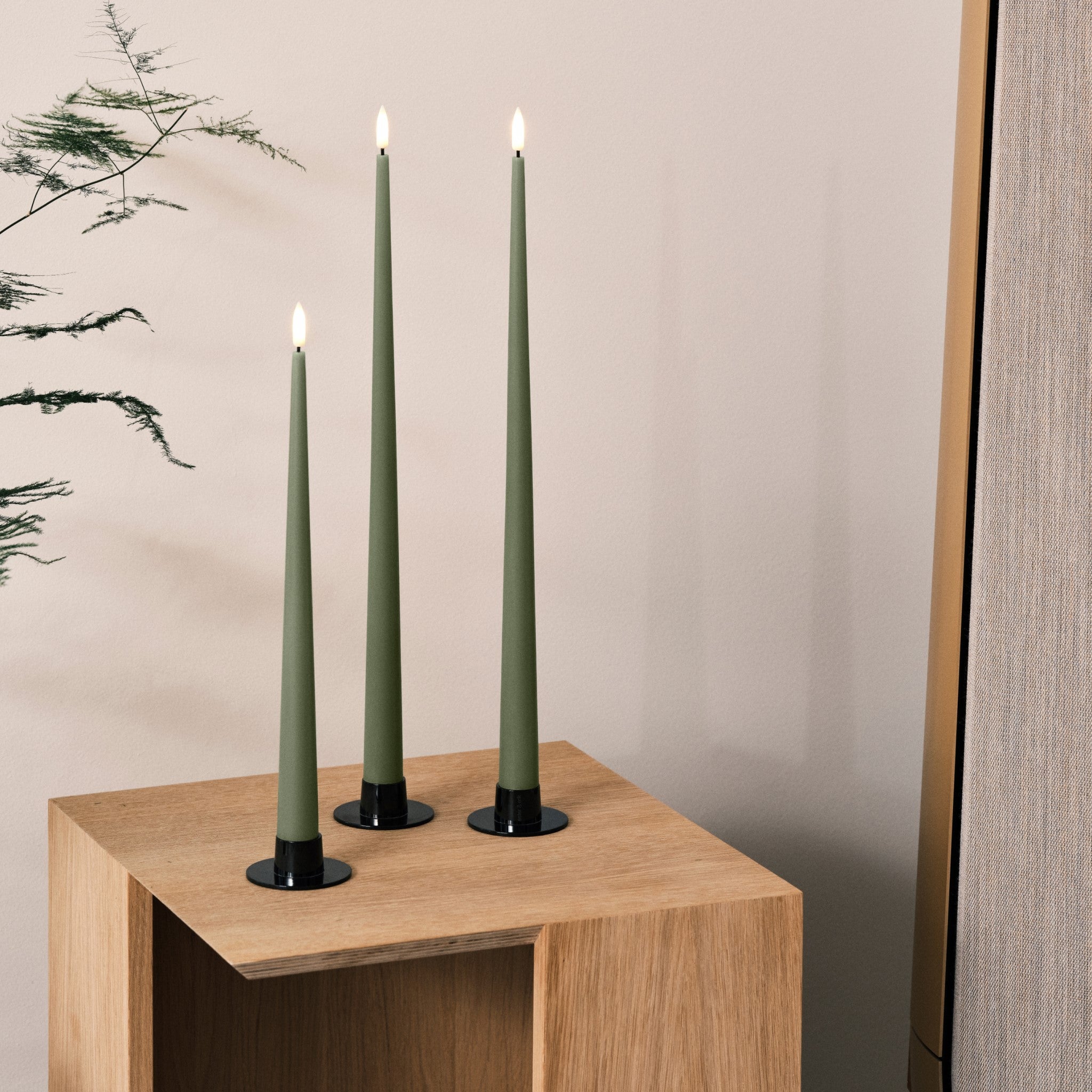 ESTER & ERIK 30cm Green Soil LED Taper Candles - Set of 2 Flameless Decorative Candles for Dining Table, Wedding Centerpieces & Holiday Decor