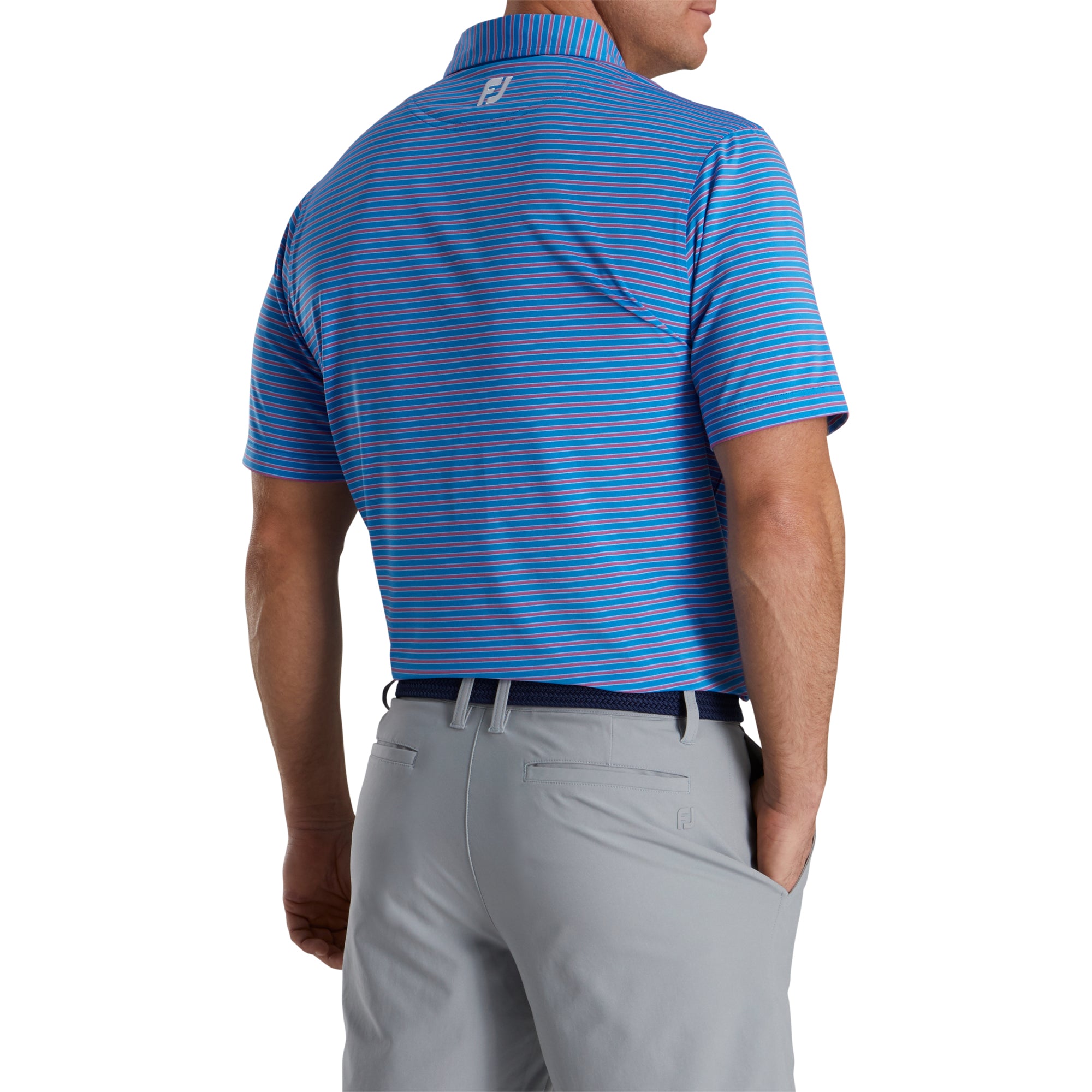 FootJoy Stretch Lisle Pinstripe French Blue Men's Golf Polo Shirt - Moisture Wicking & Breathable Performance Top for Golf & Casual Wear