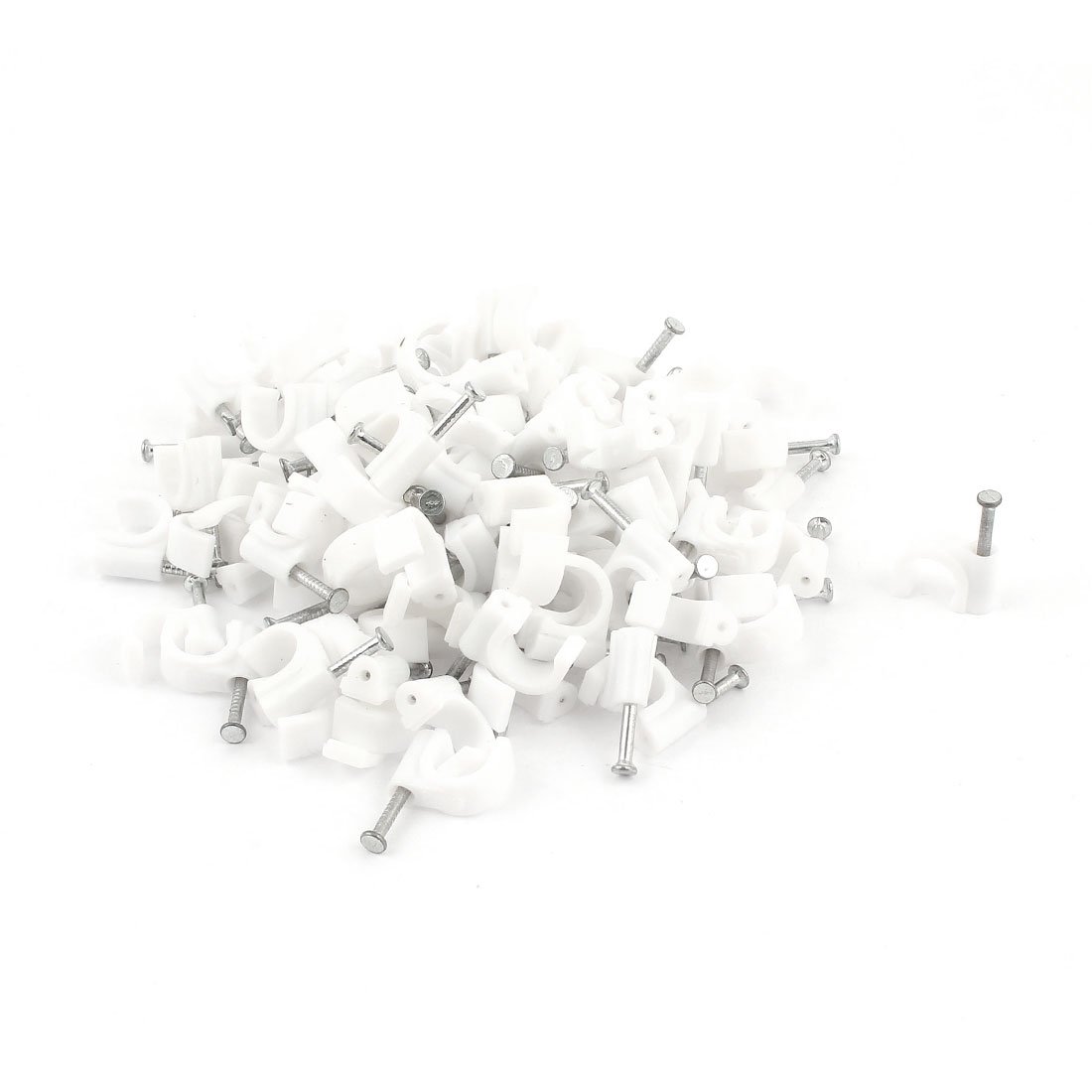 100 Pcs PVC 8mm Cable Wire Tubing Pipe C Clamps Nail Clips - White - Organize & Secure Cables for Home, Office & Workshop Use