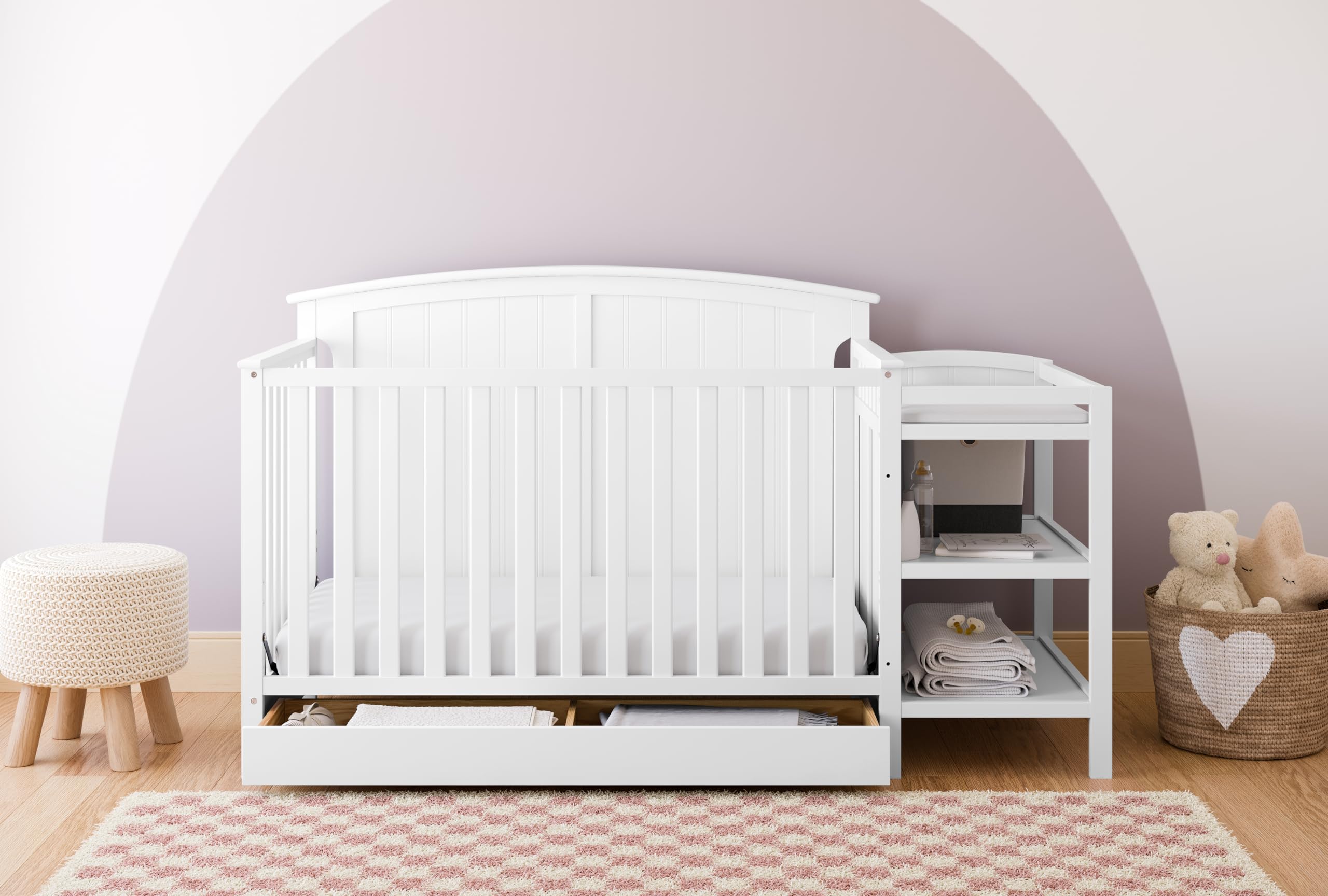 Storkcraft Steveston 5-in-1 Convertible Crib with Changing Table & Storage Drawer - GREENGUARD Gold Certified, White - Converts to Toddler Bed, Daybed & Full Size Bed - Perfect for Nursery, Baby Room & Toddler Bedroom Transition