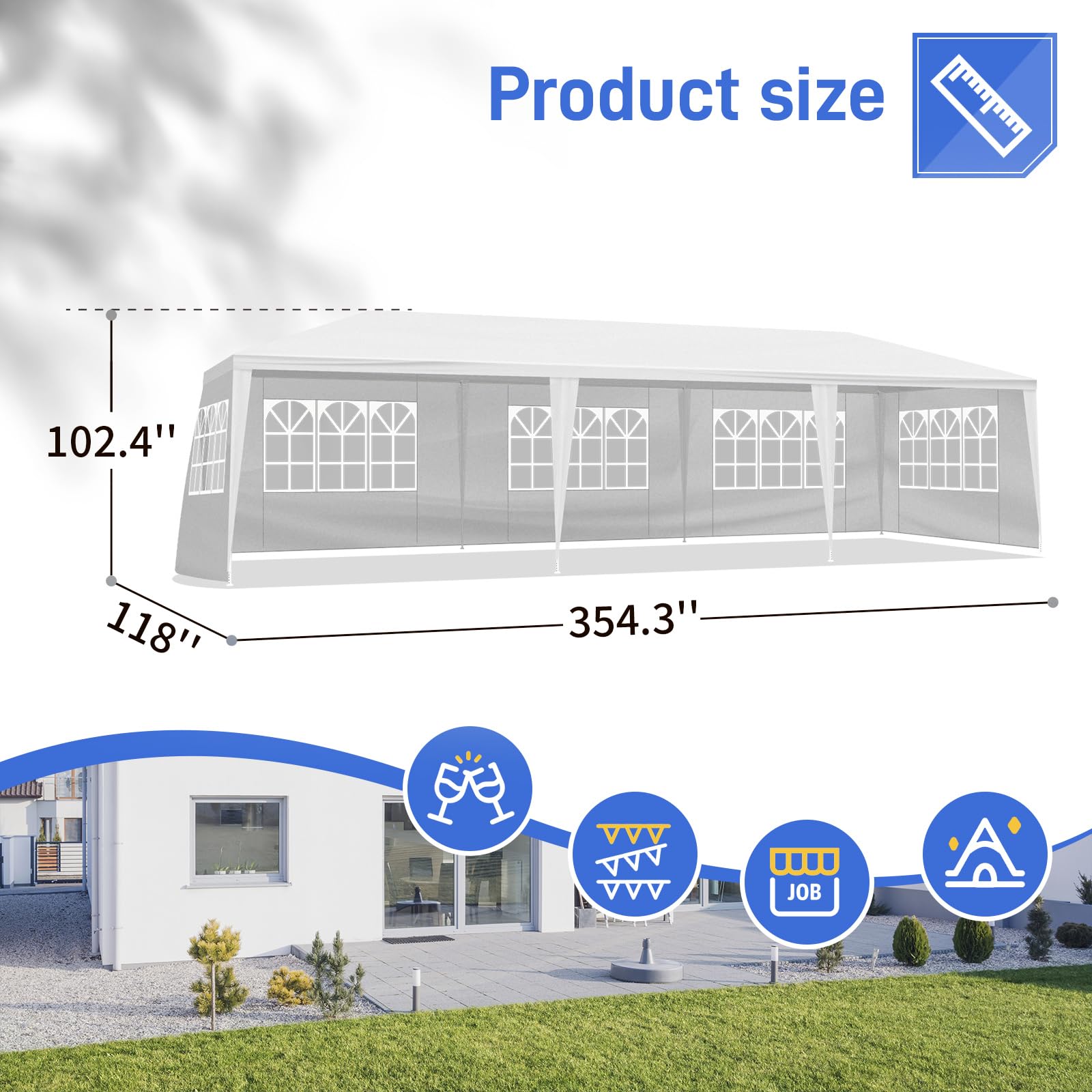 10x30ft White Outdoor Party Canopy Tent - Large Wedding, Garden & Patio Gazebo with 8 Removable Sidewalls | Perfect for Backyard Events, Festivals & Outdoor Gatherings