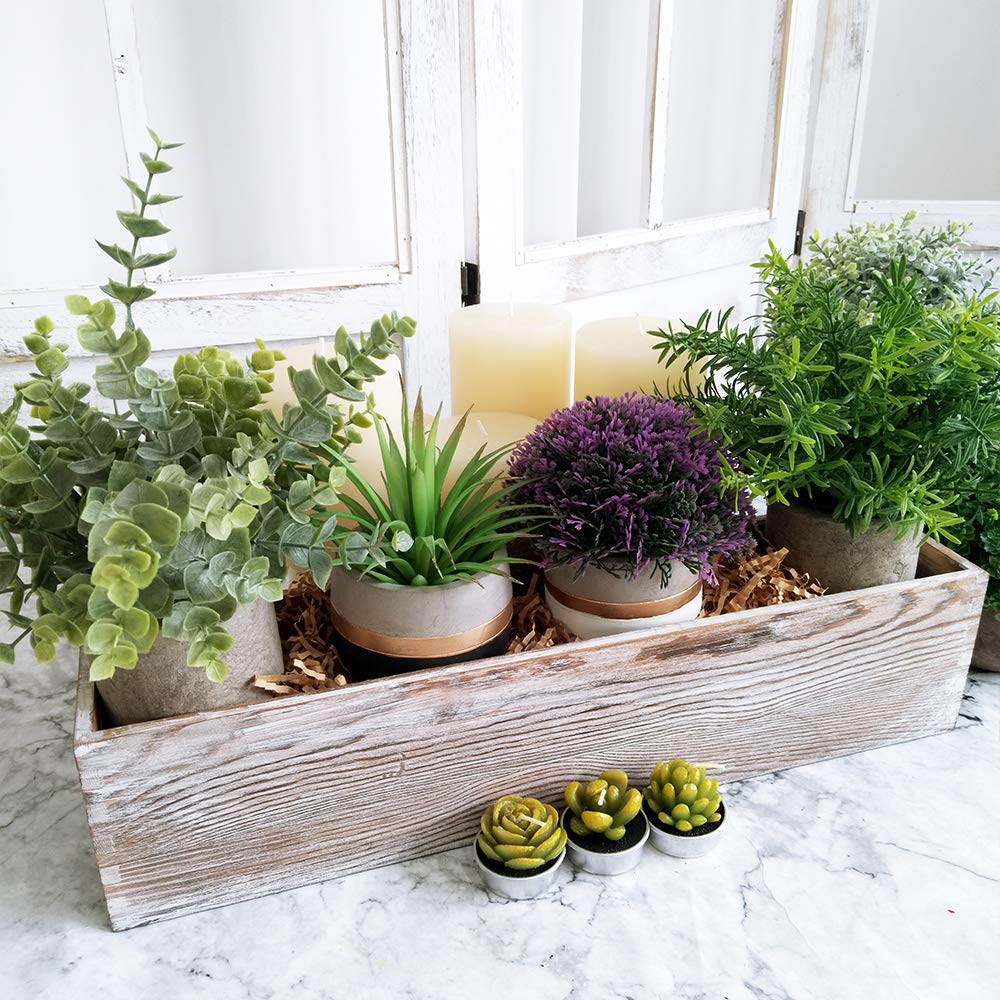 Whitewashed Wooden Planter Box with Inner Plastic Liner - 17.3