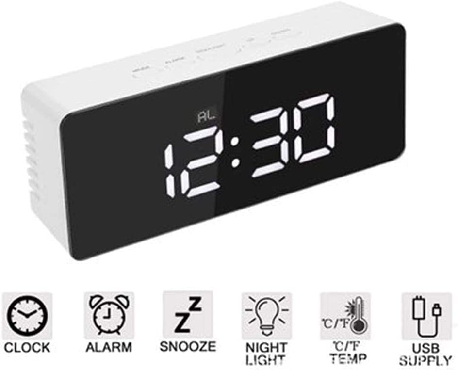 Digital LED Alarm Clock with Snooze Function, Mirror Display & Indoor Thermometer - USB Powered Desktop Table Clock for Bedroom, Office, Dorm (Batteries Not Included) | Perfect for Home, Travel & Gift Giving