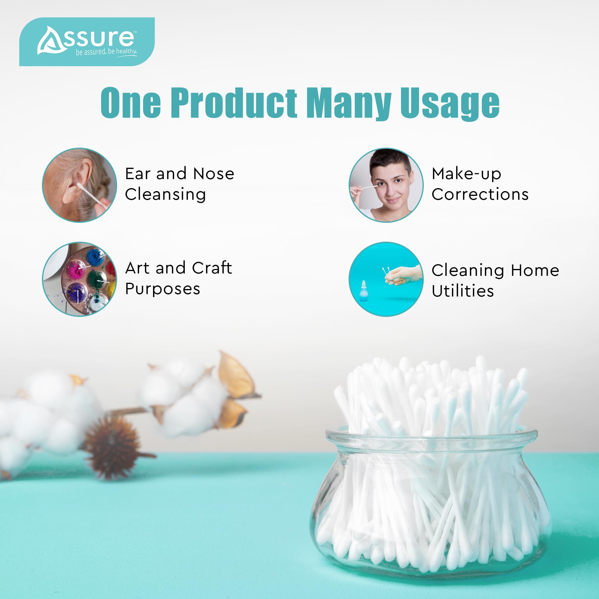 Premium White Cotton Swabs for Makeup, Nail Polish Removal & Ear Cleaning – 400 Stems (800 Tips) – Soft & Gentle Beauty Applicators for Daily Hygiene & Cosmetic Use