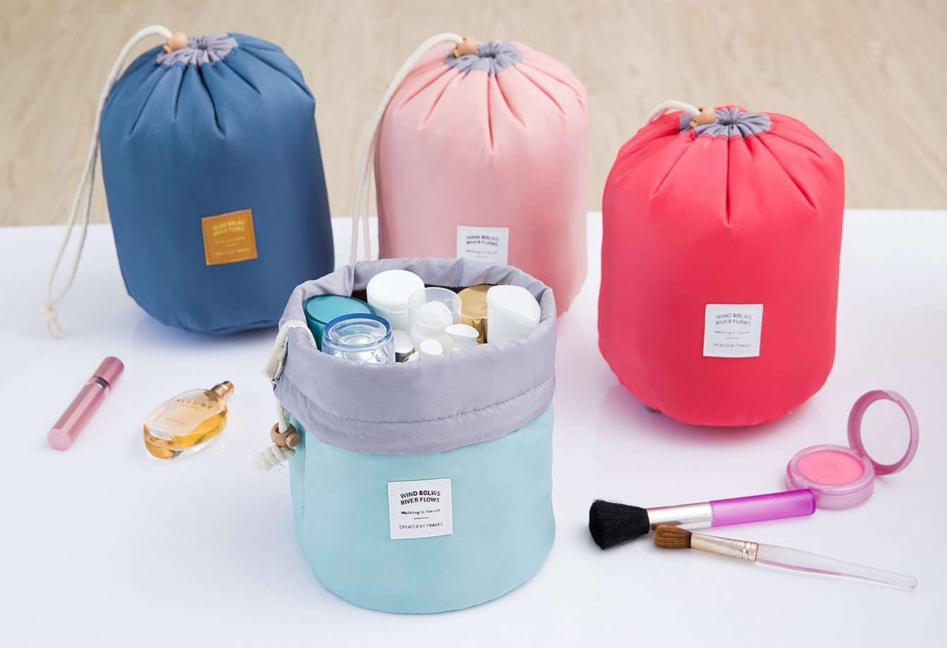 CONNECTWIDE PVC River Flows Cosmetic Organizer Pouch - Barrel Shaped Travel Makeup Bag for Women (Purple, 1 Piece) | Perfect for Toiletries, Travel Essentials & Beauty Storage