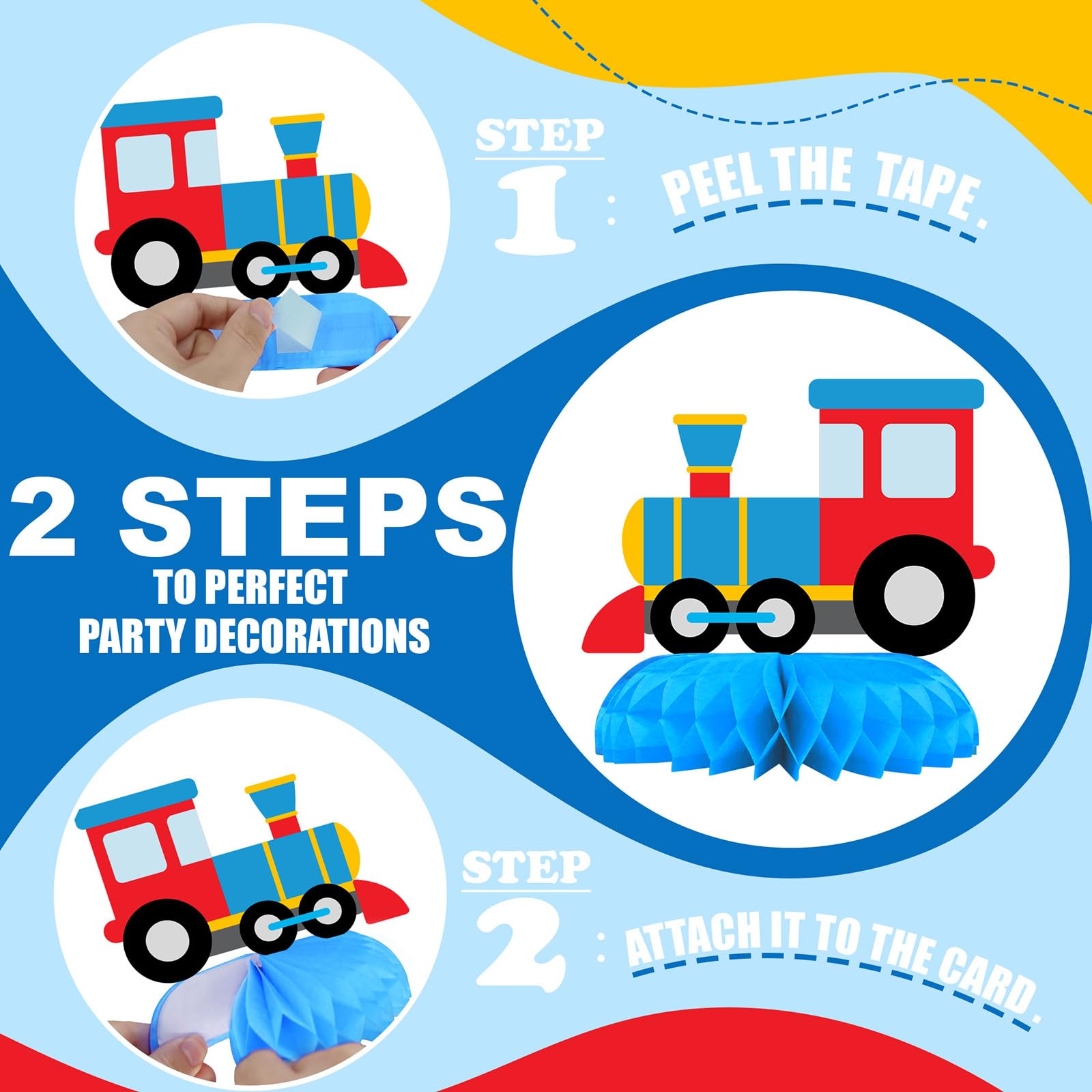9 Pack Train Table Decorations - Kids Birthday Party & Baby Shower Train Theme Decor - Table Toppers for Train Themed Events, Birthday Cakes & Nursery Decorations
