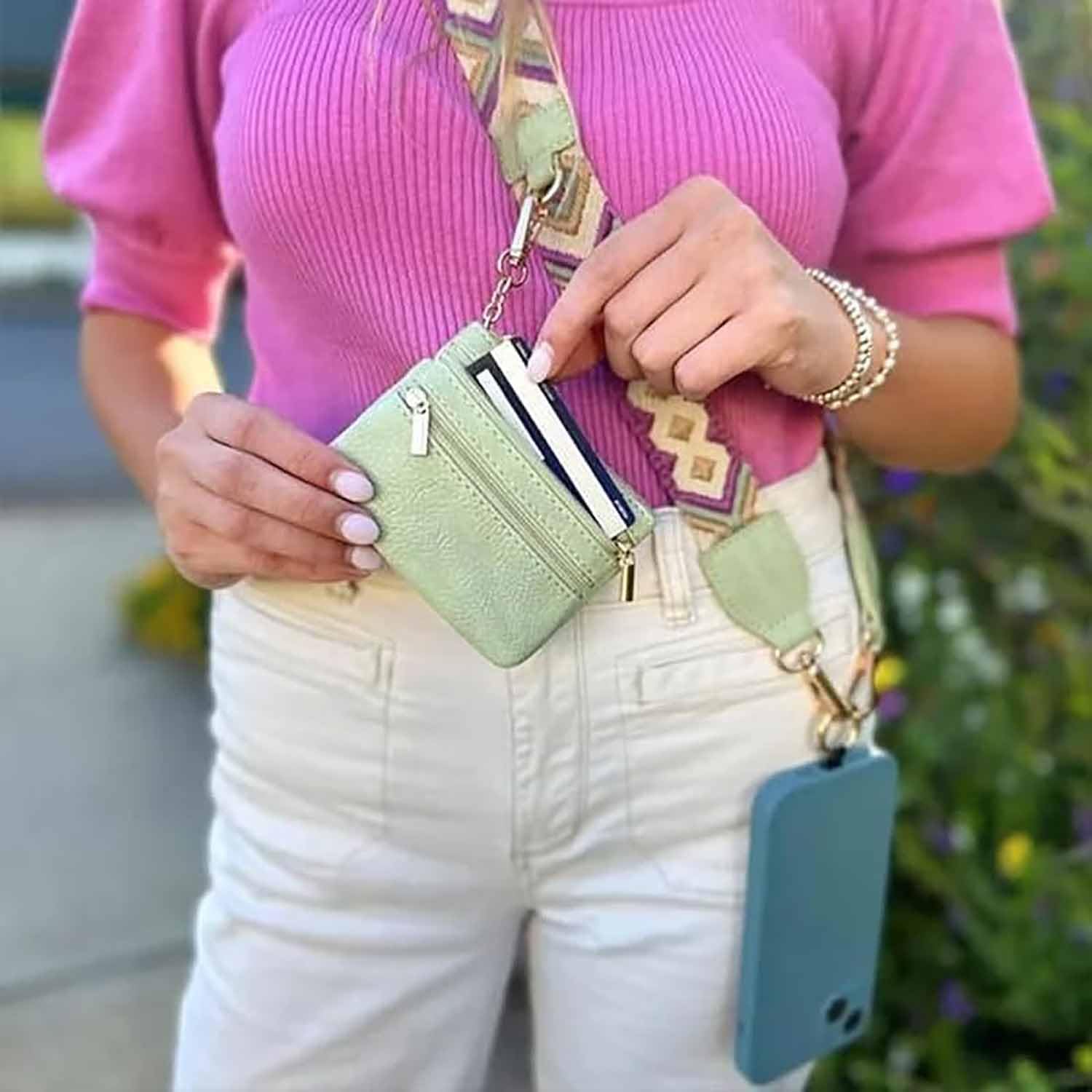 Phone Strap with Zippered Pouch & Clip - Hands-Free Crossbody Strap for Smartphones - Wallet & Essentials Holder for Travel, Shopping, and Daily Use