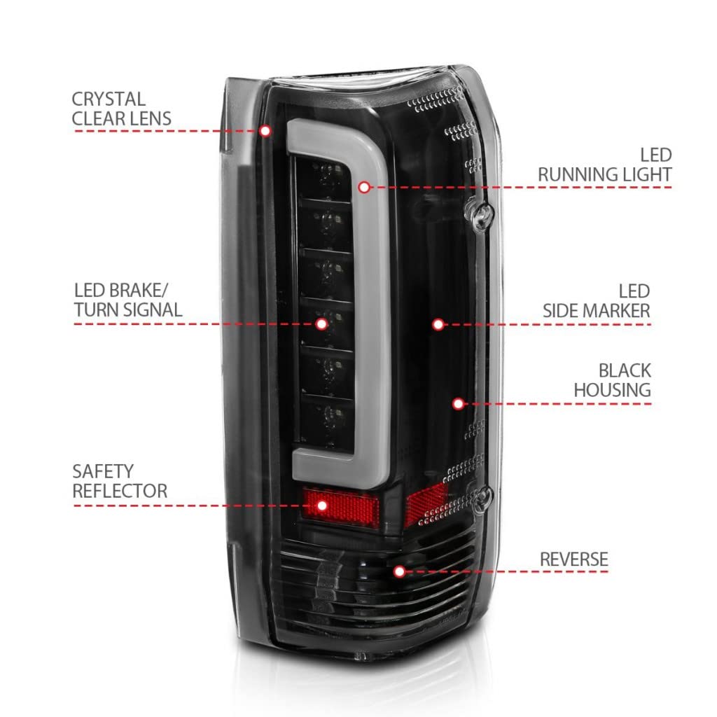 ANZO LED Tail Lights for Ford F-350 1987-1996 - Black Housing with Clear Lens (Pair) | 311350 | Upgrade Your Truck's Style & Visibility for Night Driving & Off-Road Adventures