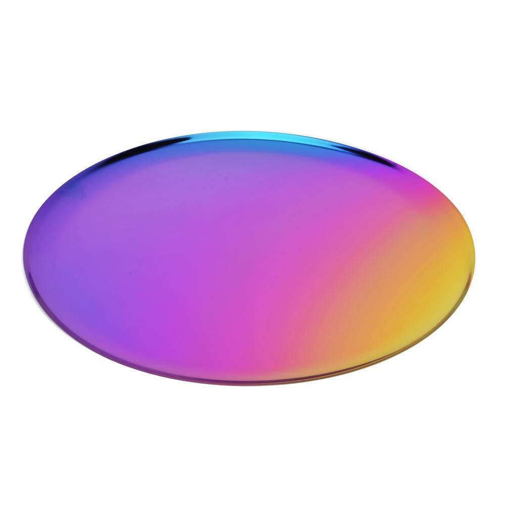 Stainless Steel Serving Tray with Handle - Round Portable Food & Drink Tray for Tea, Coffee, Snacks, Breakfast - Ottoman, Coffee Table, Dining & Living Room Use (2-Pack)
