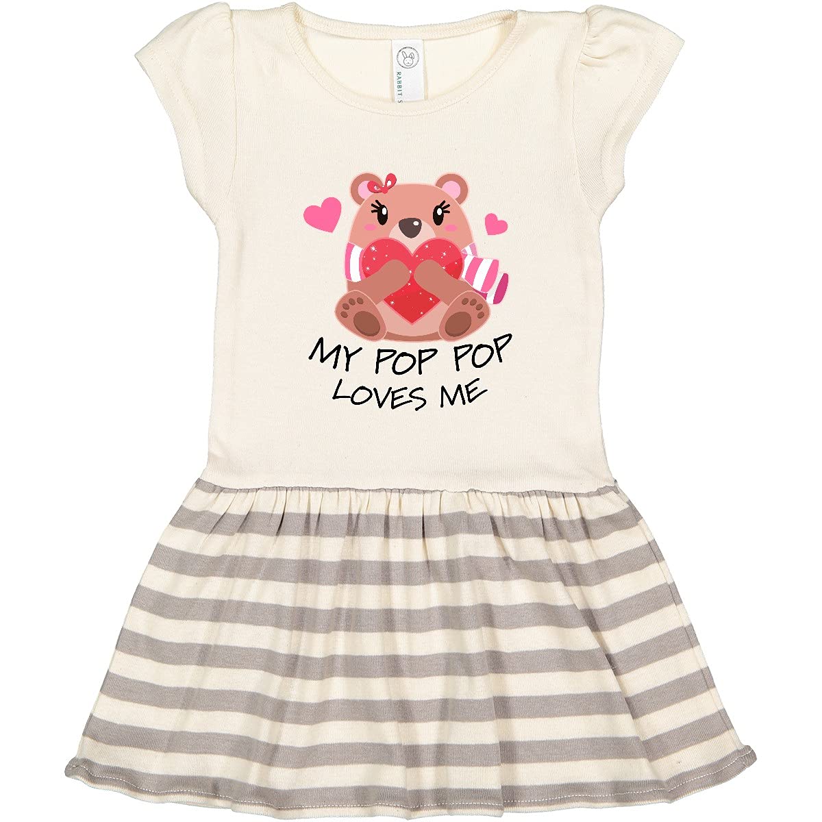 Inktastic My Pop Pop Loves Me - Bear and Hearts Toddler Dress | Cute Baby Girl Outfit for Birthday, Family Photos & Special Occasions