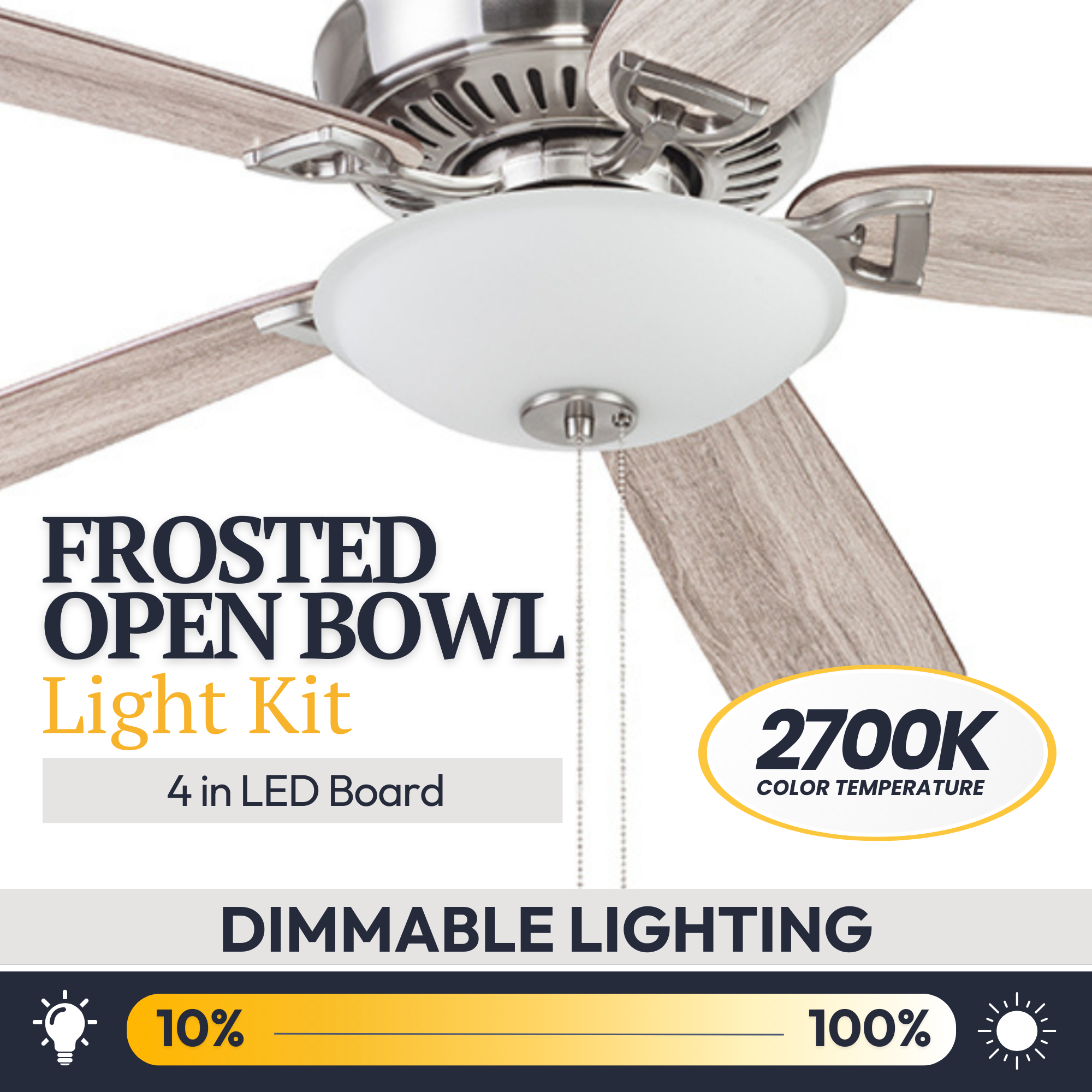 52 Inch Montlake Brushed Nickel Ceiling Fan with Pull Chain - Modern Indoor Cooling for Living Room, Bedroom & Office
