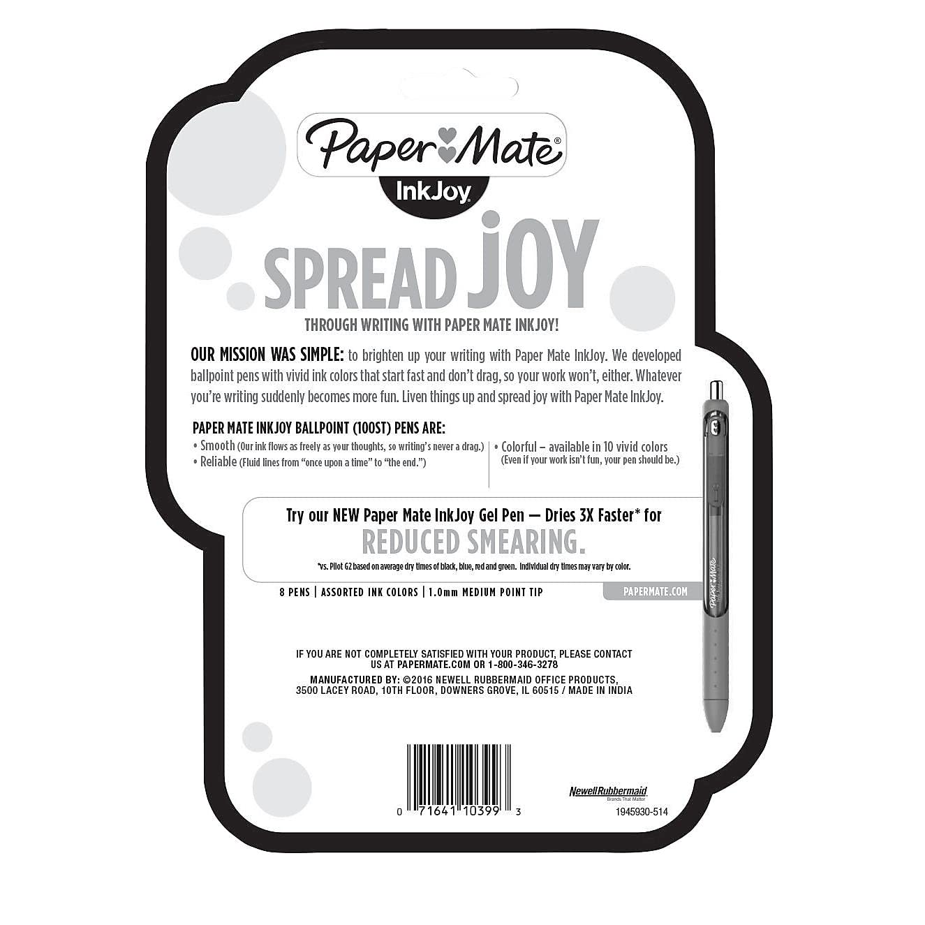 Paper Mate InkJoy 100ST Ballpoint Pens - Medium Point (1.0mm) - 8 Pack with Black, Red & Blue Ink - Smooth Writing for Office, School & Note Taking - (1945930)