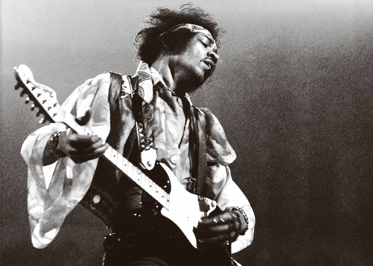 Jimi Hendrix Guitar Wall Art Canvas Print - Framed or Unframed Rock Music Decor (20x30 inches) - Perfect for Living Room, Bedroom & Gift for Music Lovers