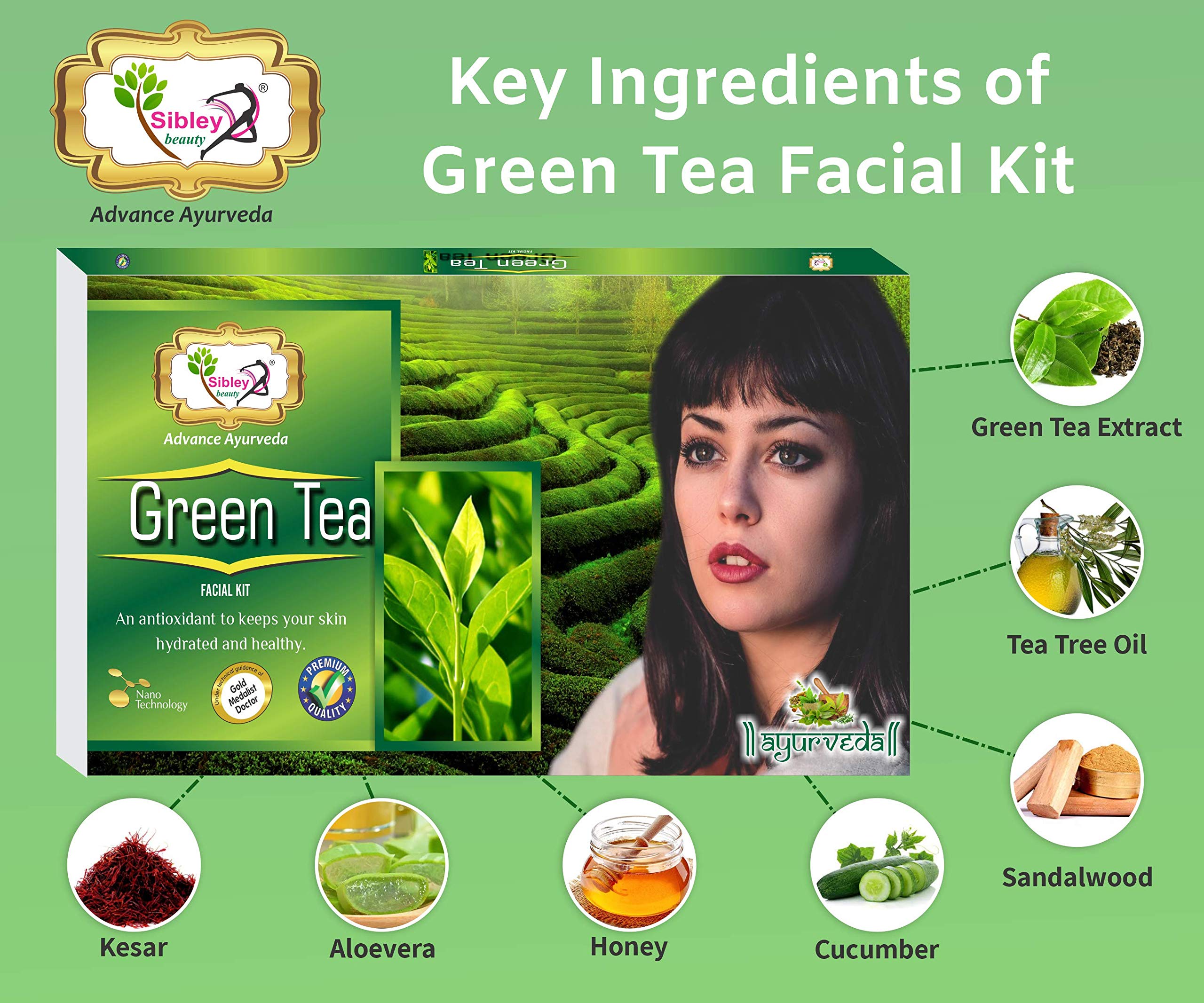 Sibley Beauty Green Tea Facial Kit (165g) & Papaya Anti-Blemish Face Wash (100ml) Combo Pack of 6 - For Men & Women with Oily, Dry, Combination Skin | Deep Cleansing & Brightening Skincare Routine