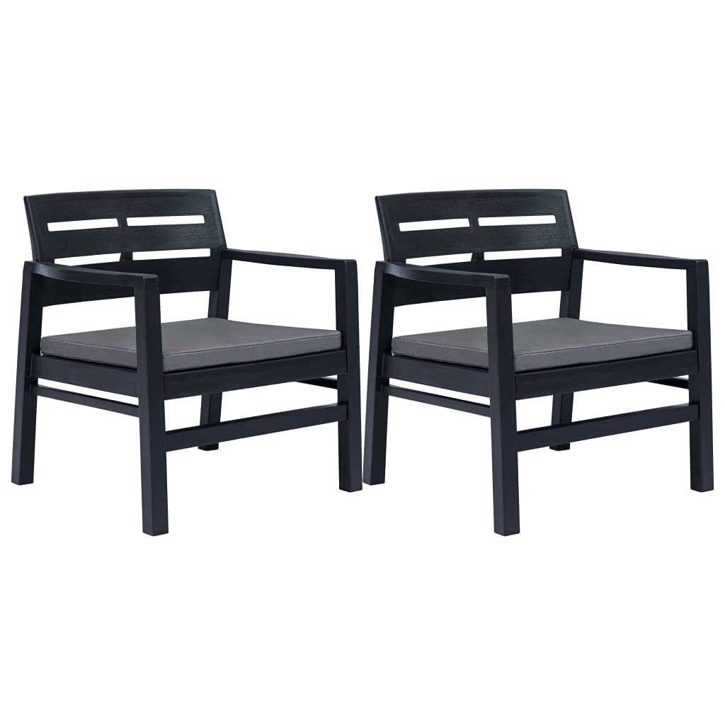 3-Piece Outdoor Patio Furniture Set - Modern Garden Lounge Chairs in Anthracite Plastic for Backyard, Deck, or Poolside Relaxation | Durable & Weather-Resistant Conversation Set for Indoor & Outdoor Use