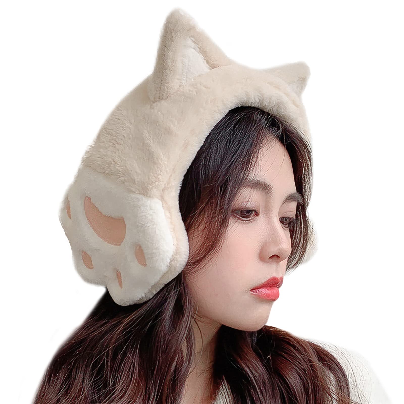 Adjustable Faux Fur Winter Ear Warmers for Women & Girls - Cute Cat Earmuffs for Skiing, Outdoor Activities & Cold Weather - Soft Fluffy Headband Ear Covers