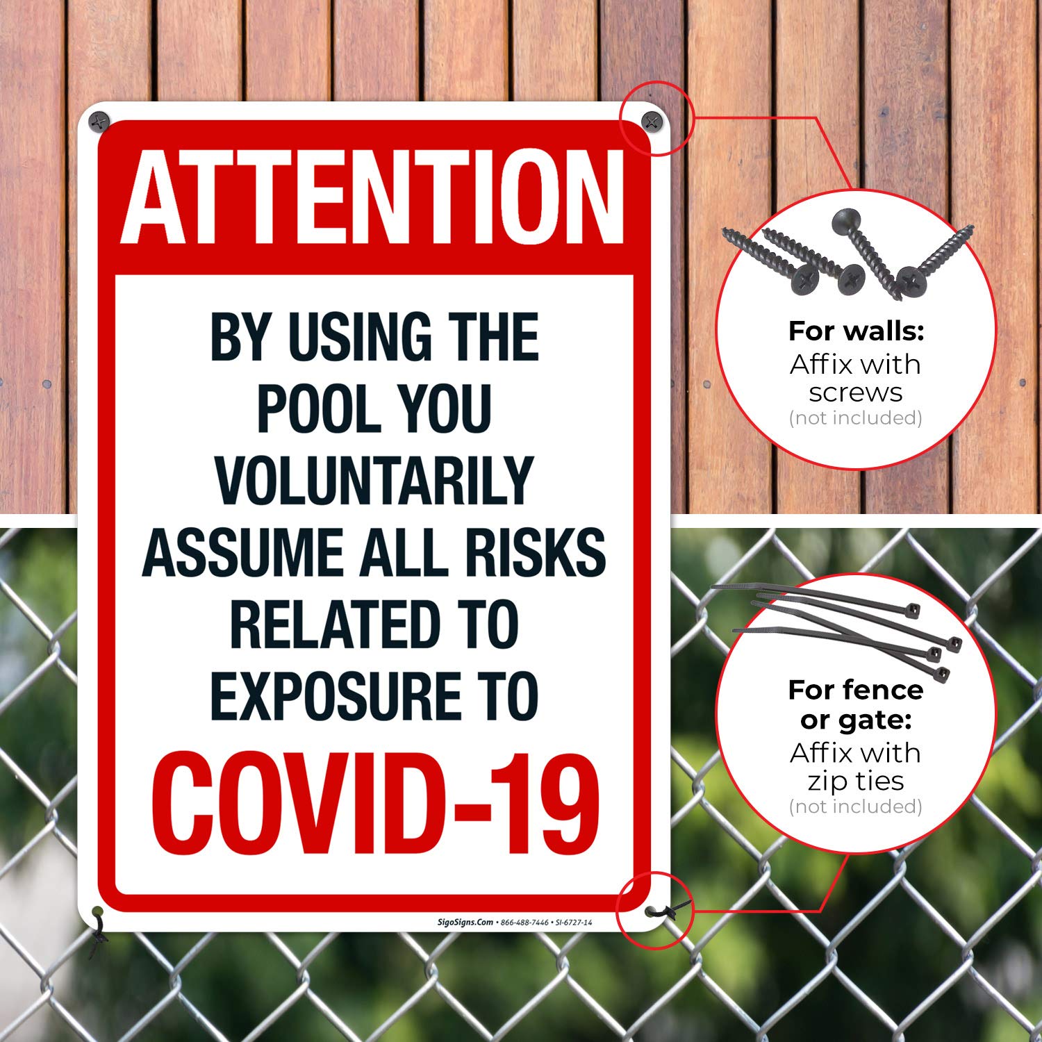 10x14 Inches Rust-Free .040 Aluminum Pool Warning Sign - 'Attention: Using The Pool You Voluntarily Assume All Risks' - Fade Resistant for Indoor/Outdoor Use - Made in USA - Perfect for Public Pools, Water Parks & Backyard Safety