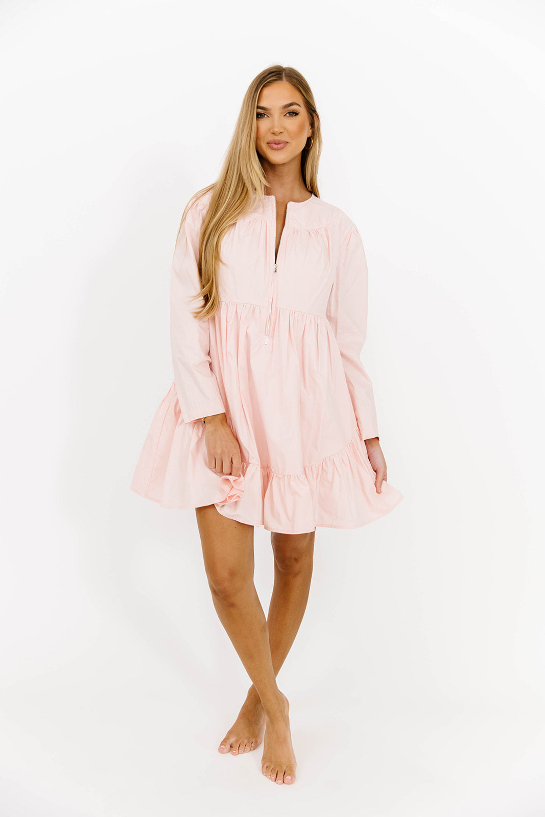 Stylish Pink Ines Poplin Mini Dress with Zipper - Perfect for Summer Outings, Date Nights & Casual Wear