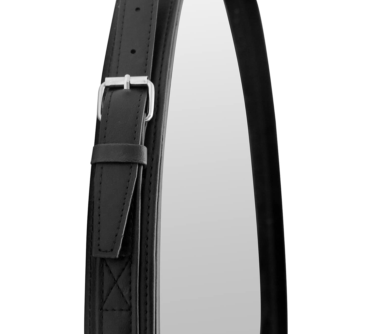 20'' Round Wall Mirror - Decorative Hanging Mirror with Silver Hardware Hook & Strap for Living Room, Bedroom & Bathroom | HofferRuffer Black Framed Mirror