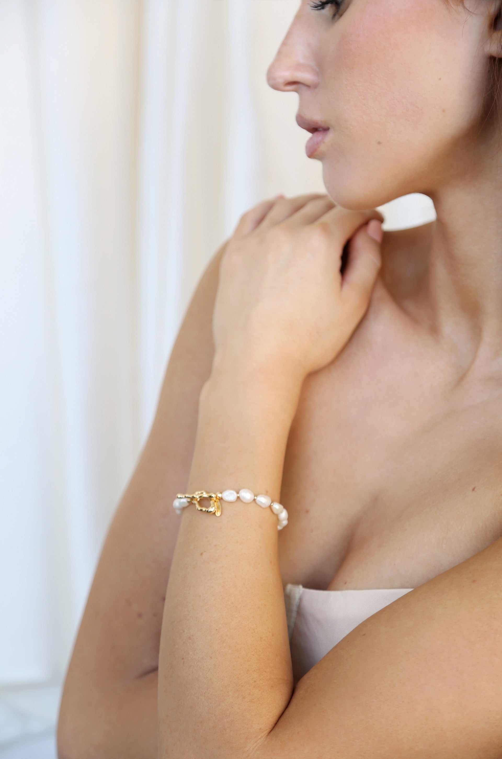 Elegant Freshwater Pearl & Gold Nugget Toggle Bracelet for Women | Dainty Adjustable Jewelry Gift for Her | Perfect for Weddings, Anniversaries & Special Occasions