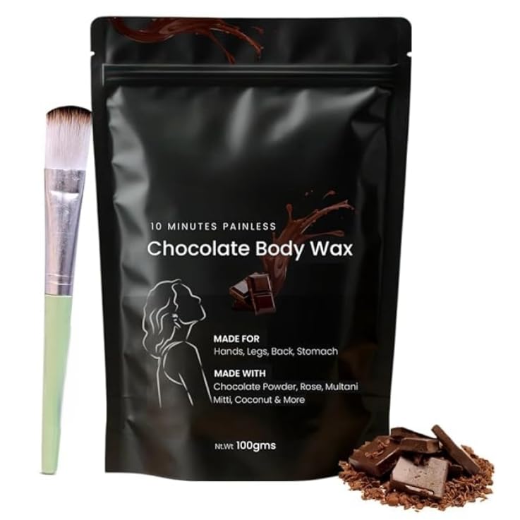 10-Minute Painless Hair Removal Chocolate Body Wax Powder Kit with Brush - 100g for Full Body, Easy At-Home Use, Salon-Quality Results - Perfect for Smooth Skin Before Beach, Date Night & Special Occasions
