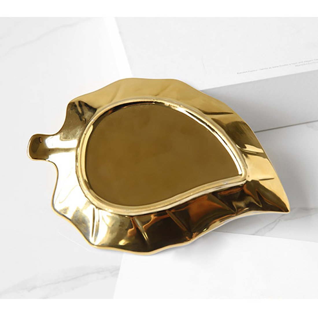 Gold Plated Ceramic Leaf Jewelry Tray - 8.4