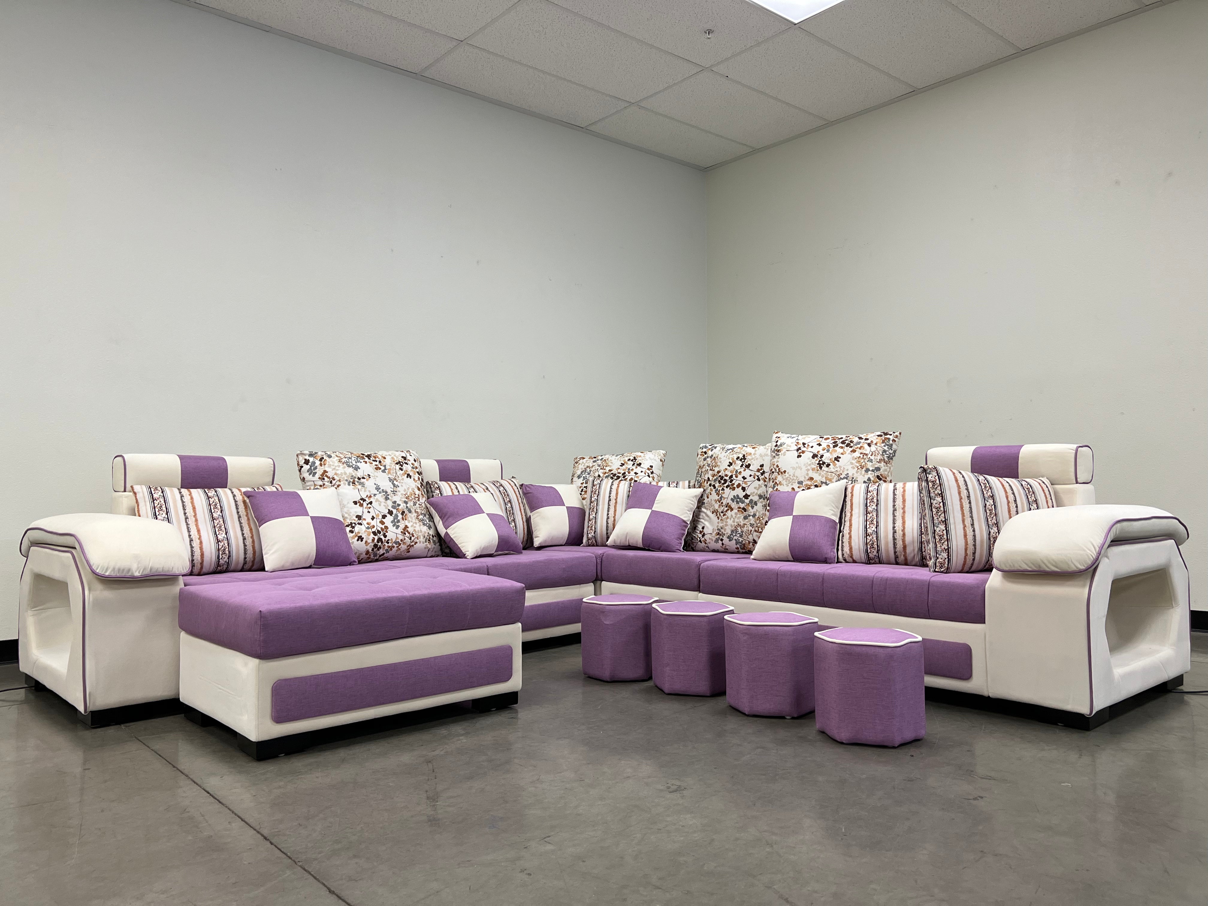 Selena Purple & White Modular Tufted Sectional Sofa - Modern L-Shaped Living Room Couch with Reversible Chaise for Home, Apartment & Office Lounge