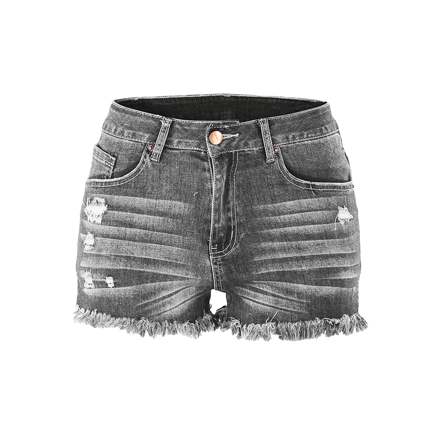 Women's Frayed Raw Hem Denim Shorts - Distressed Ripped Button Fly High Waist Cat Whisker Jean Shorts for Summer (Gray, XX-Large) | Casual Outfits, Beach Wear & Street Style Fashion