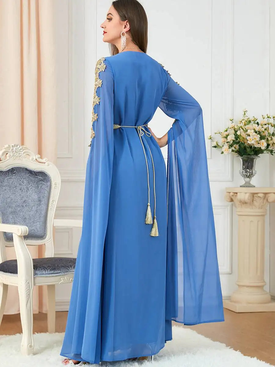 Elegant Arab Women's Chiffon Caftan Dress for Evening Party, Wedding & Special Occasions - Breathable & Comfortable Middle Eastern Kaftan for Eid Celebrations