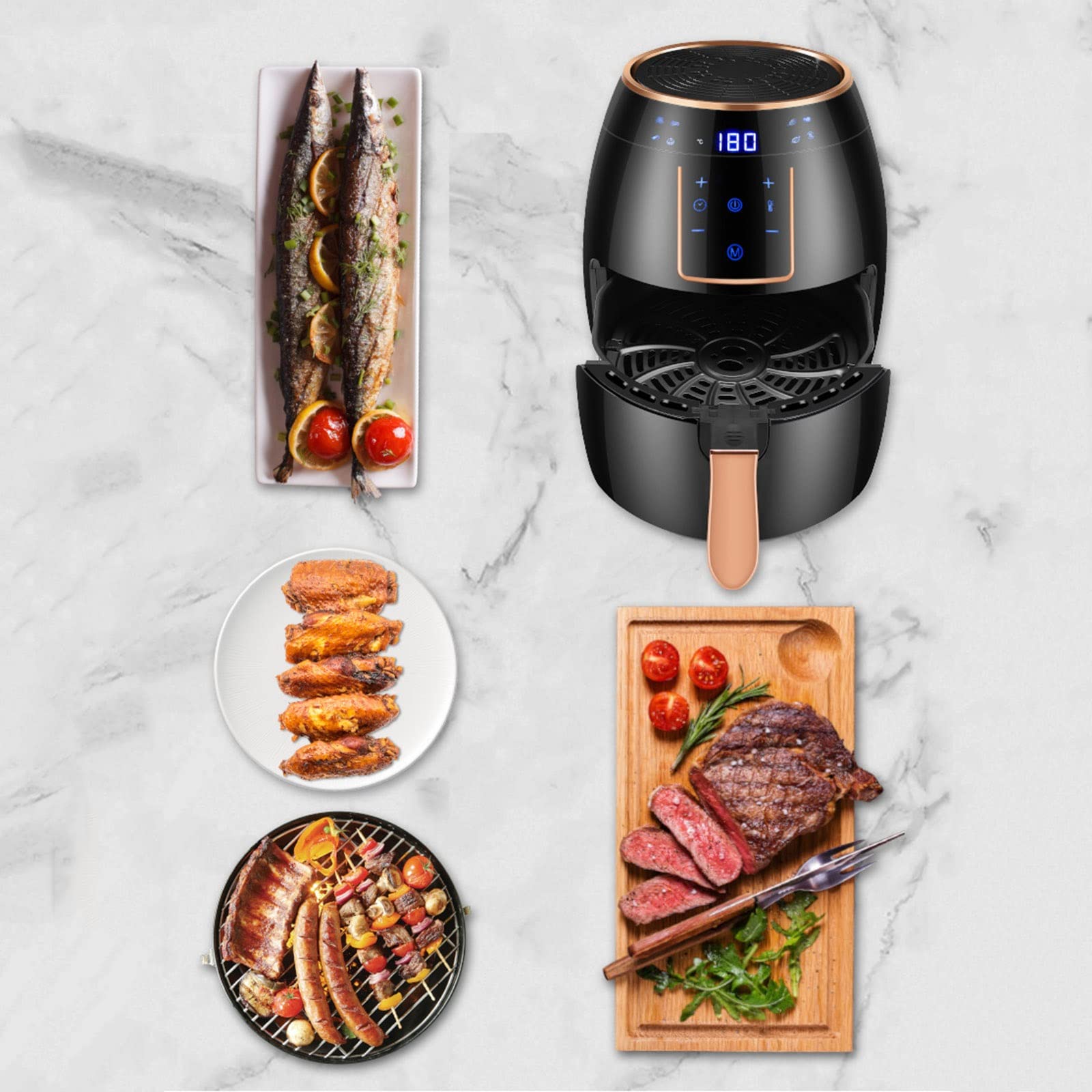 BAIYUN 5.5L Large Capacity Air Fryer - Electric Oil Free Cooker with 50 Free Oil-Absorbing Baking Papers | Meets US/UK/EU Safety Standards | Perfect for Family Meals, Healthy Snacks & Quick Cooking