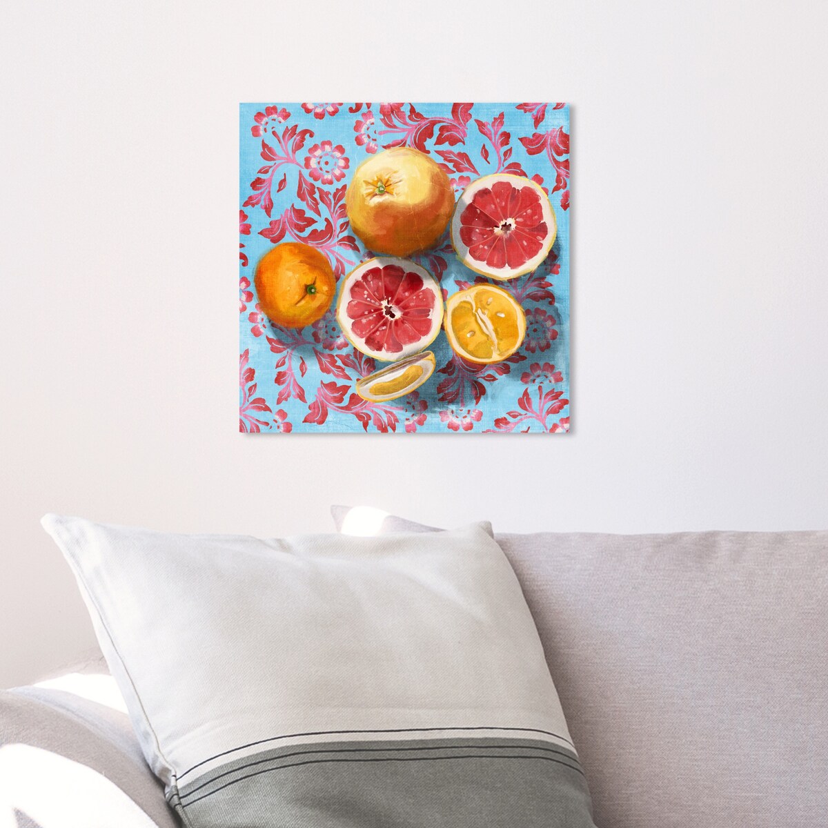 Tropical Citrus Still Life Blue Canvas Wall Art Print - Kitchen & Cabin Decor - Perfect for Farmhouse, Lodge, and Rustic Home Decor