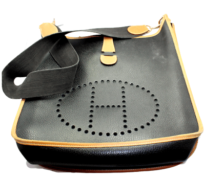 Authentic Hermes Evelyne GM Handbag - Black Leather with Brown Trim | Luxury Tote for Women | Perfect for Work, Travel & Everyday Use